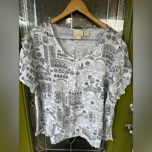 Women’s 3X 100% Linen Black White Short Sleeve Boxy Tee Gondola Travel Resort